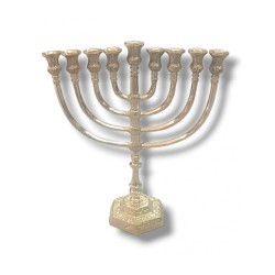 Gold Brass Color Engraved Chanukah Menorah Step ... | Hanukkah Menorah