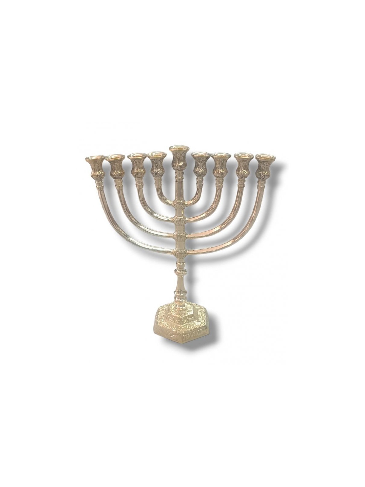 Gold Brass Color Engraved Chanukah Menorah Step ... | Hanukkah Menorah