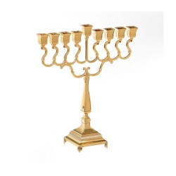 Gold Plated Chanukah Menorah Swirls and Square D... | Hanukkah Menorah