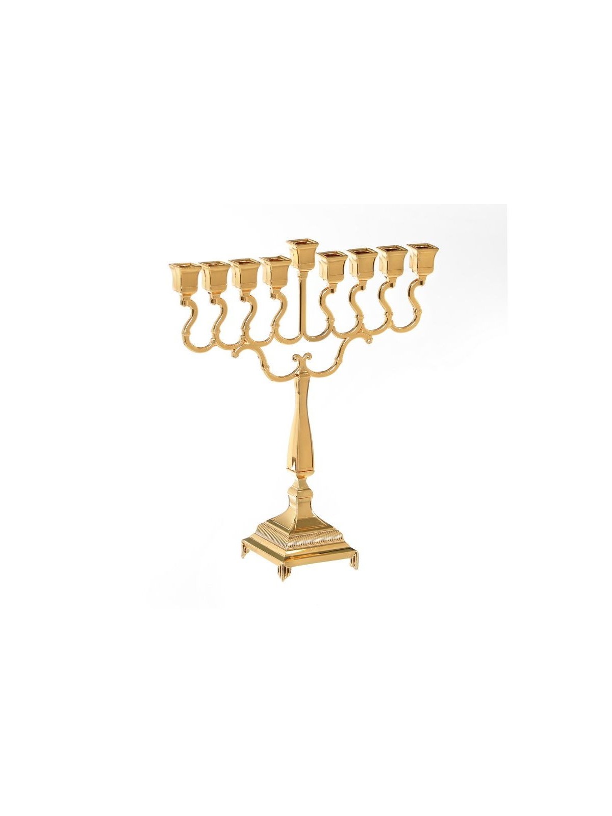 Gold Plated Chanukah Menorah Swirls and Square D... | Hanukkah Menorah