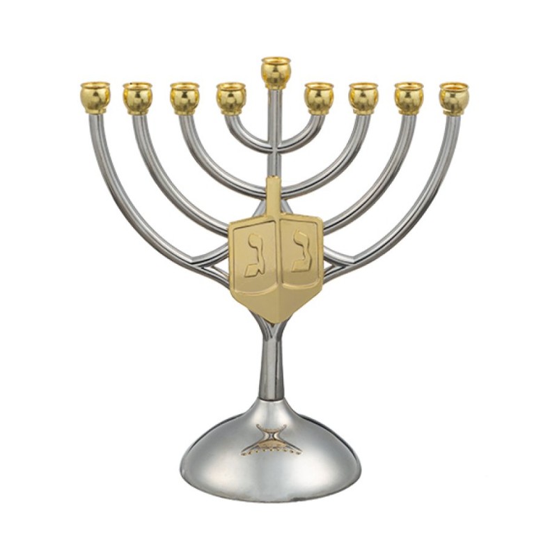 Silver and Gold Chanukah Menorah Curved Branches... | Hanukkah Menorah