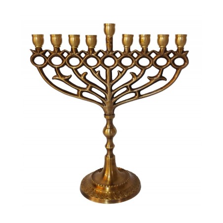 Deep Gold Antique Style Chanukah Menorah Pomegra... | Hanukkah Menorah