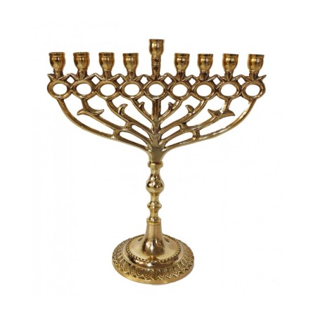 Copper Gold Chanukah Menorah with Pomegranates F... | Hanukkah Menorah