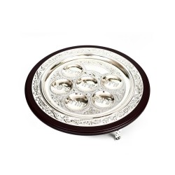 Pesach Passover Seder Plate Silver Plate on Wood Bas... | Seder Plates