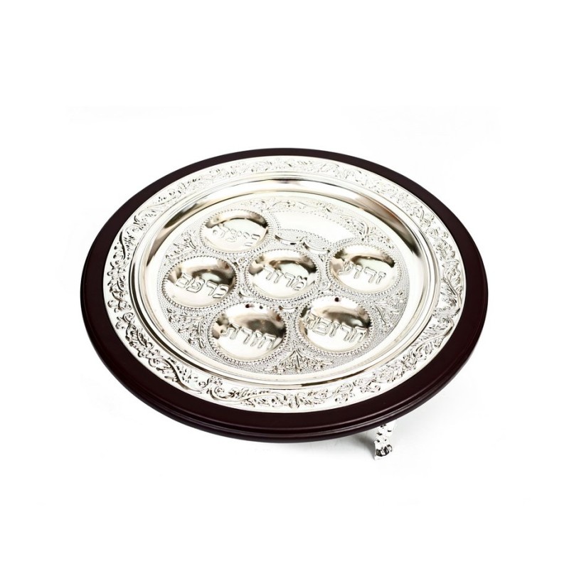 Pesach Passover Seder Plate Silver Plate on Wood Bas... | Seder Plates