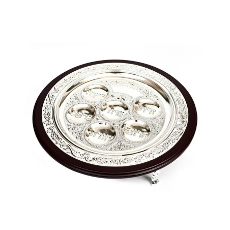 Pesach Passover Seder Plate Silver Plate on Wood Bas... | Seder Plates