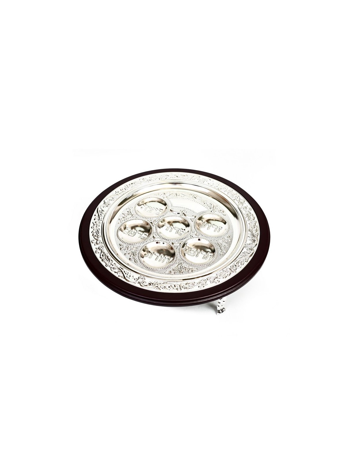 Pesach Passover Seder Plate Silver Plate on Wood Bas... | Seder Plates