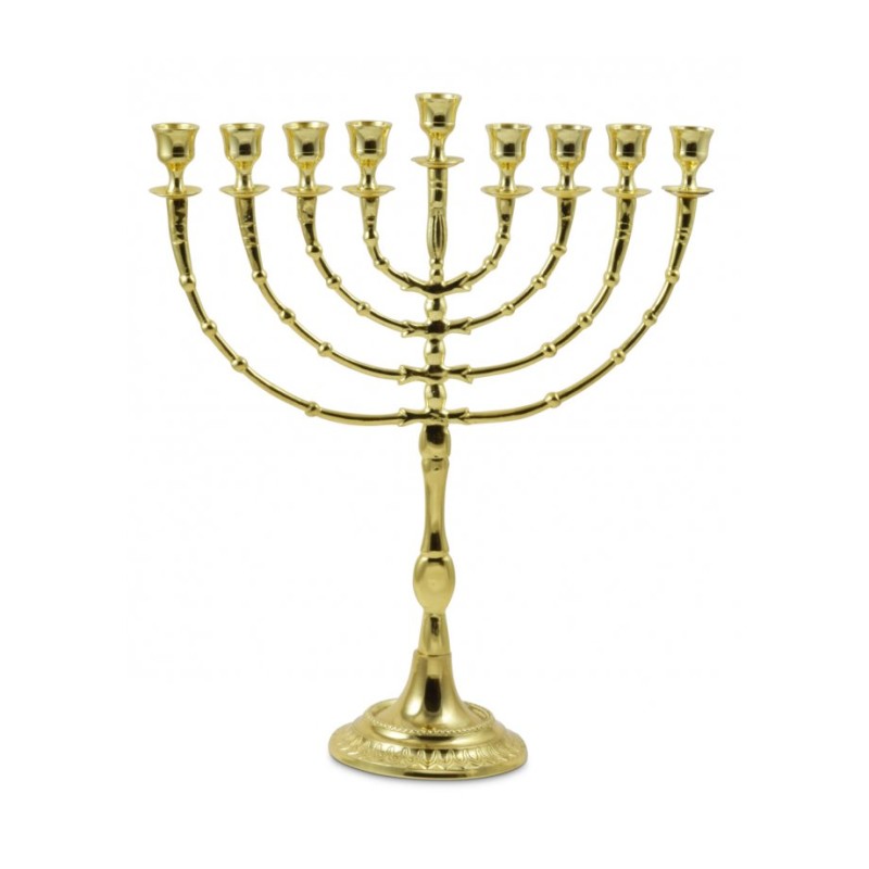 Tall Gold Color Classic Chanukah Menorah 16 Inches | Hanukkah Menorah