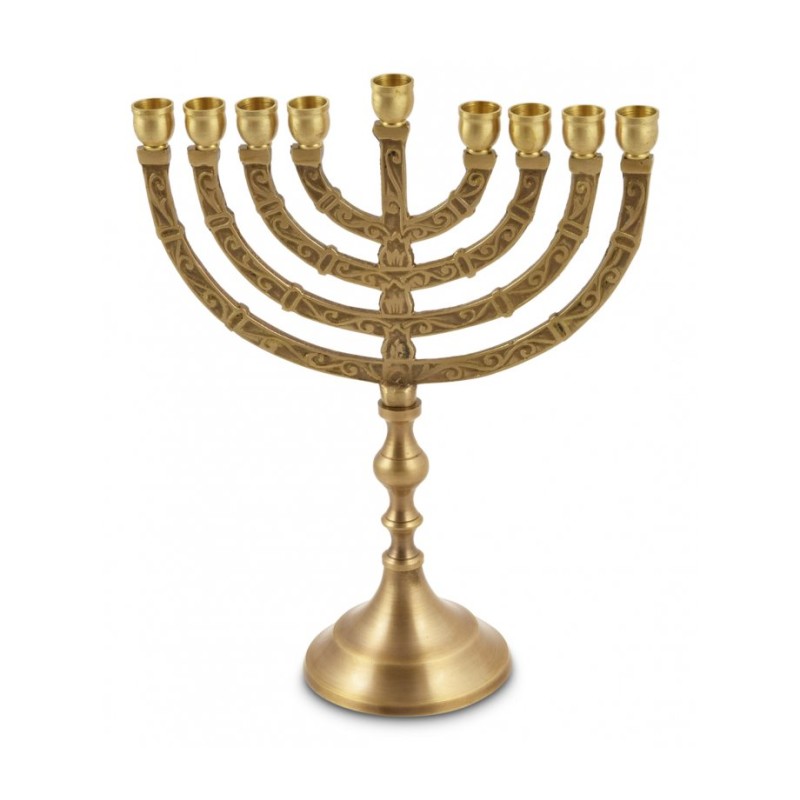 Gold Chanukah Menorah with Engraved Branches for... | Hanukkah Menorah