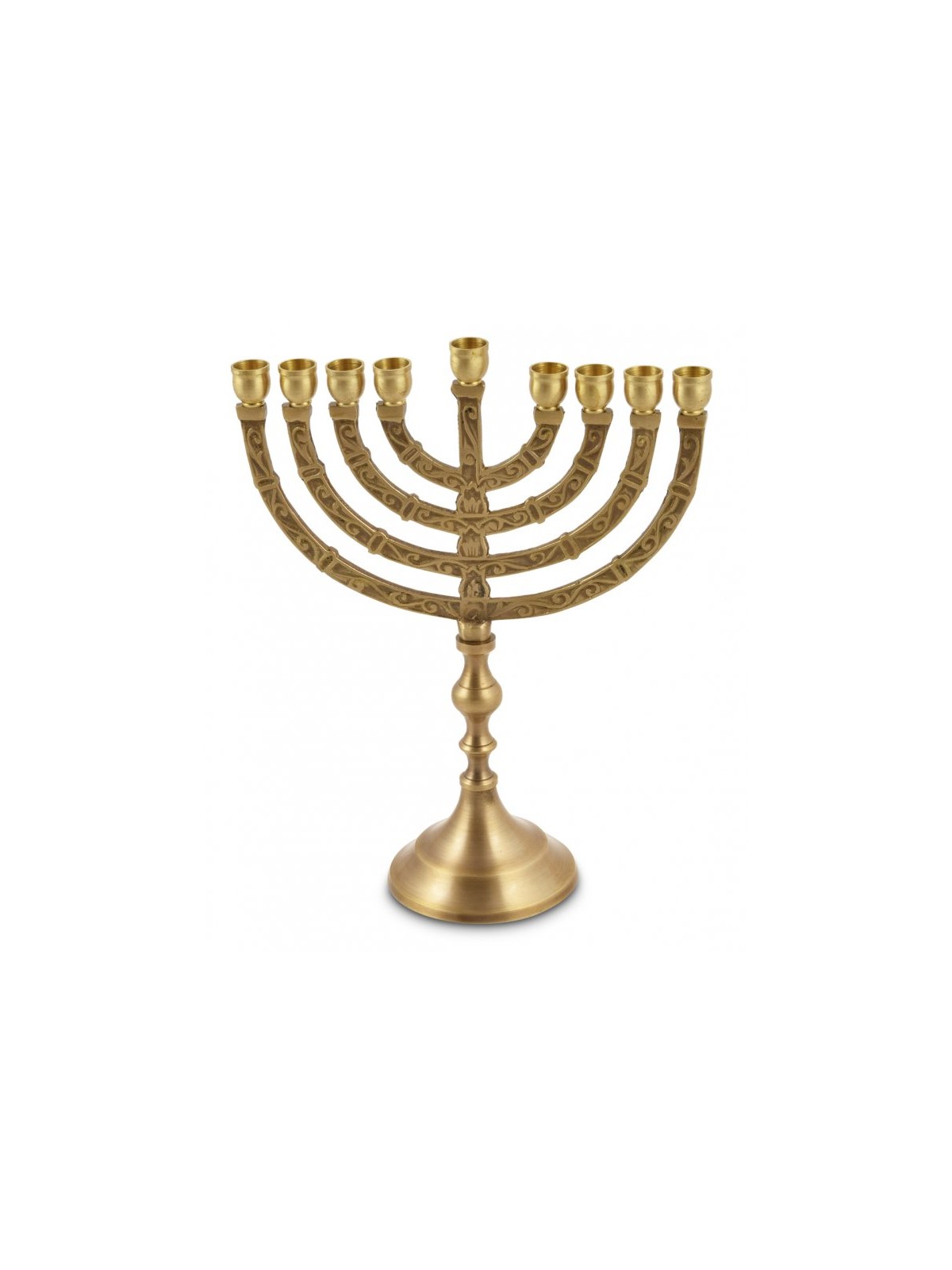 Gold Chanukah Menorah with Engraved Branches for... | Hanukkah Menorah