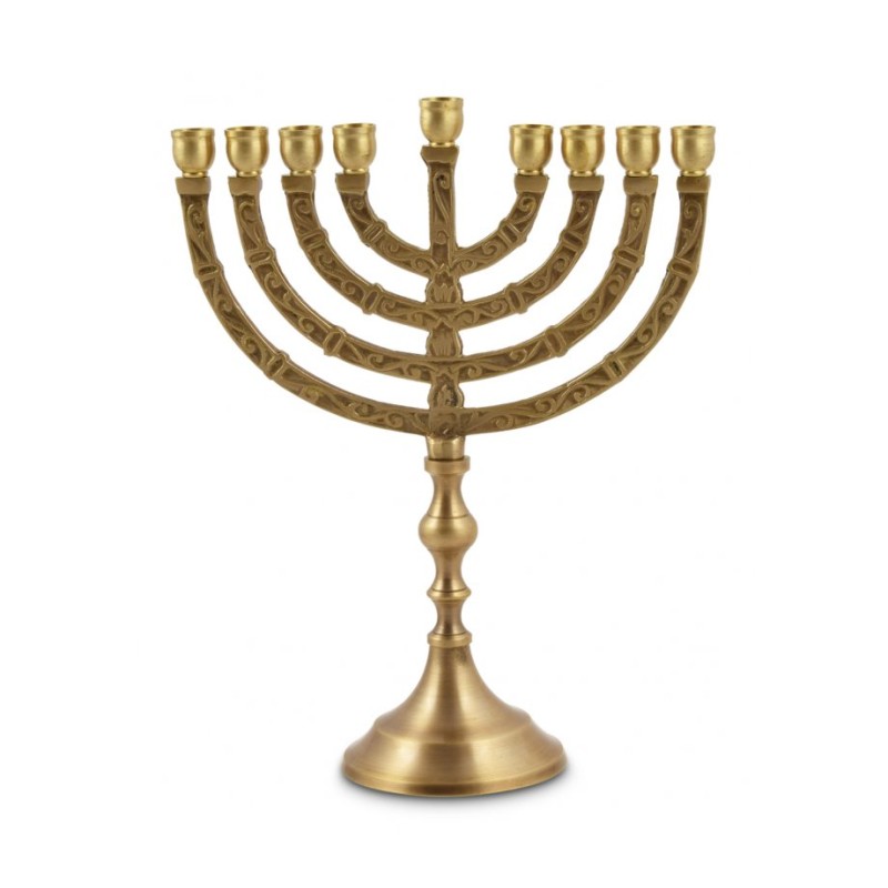 Gold Chanukah Menorah with Engraved Branches for... | Hanukkah Menorah