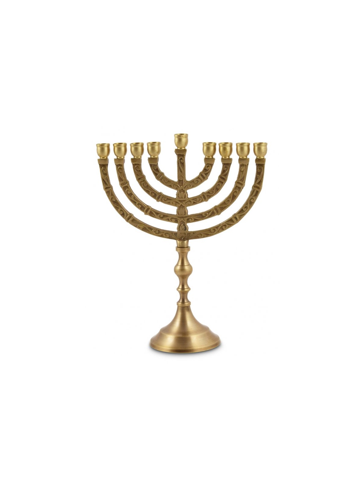 Gold Chanukah Menorah with Engraved Branches for... | Hanukkah Menorah