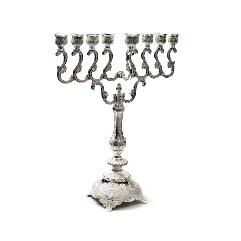 Tall Silver Metal Chanukah Menorah Swirls %96 16... | Hanukkah Menorah