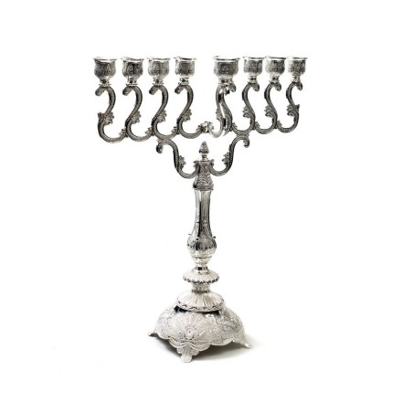 Tall Silver Metal Chanukah Menorah Swirls %96 16... | Hanukkah Menorah
