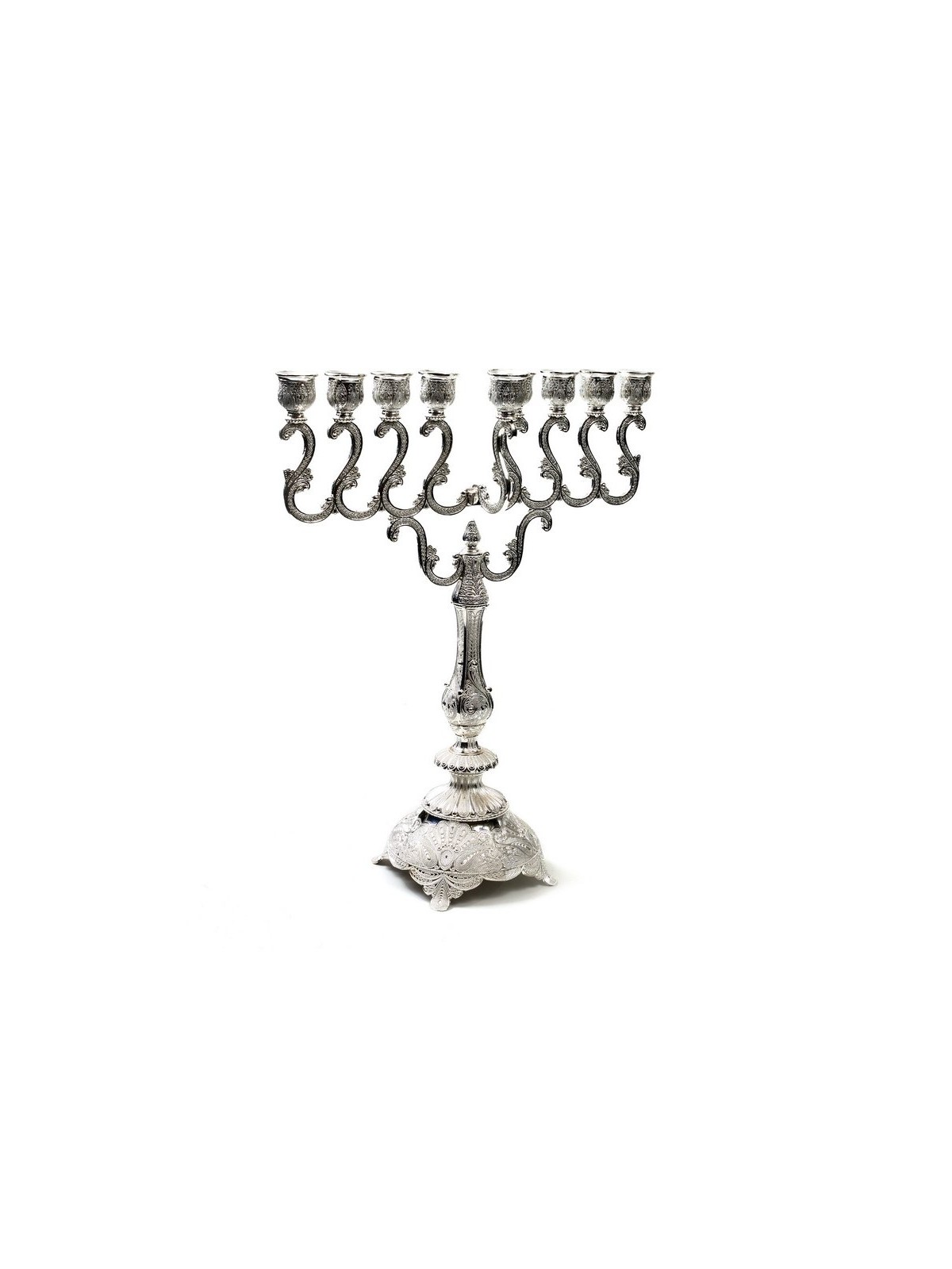 Tall Silver Metal Chanukah Menorah Swirls %96 16... | Hanukkah Menorah