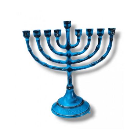 Small Blue Patina Chanukah Menorah For Candles 6... | Hanukkah Menorah
