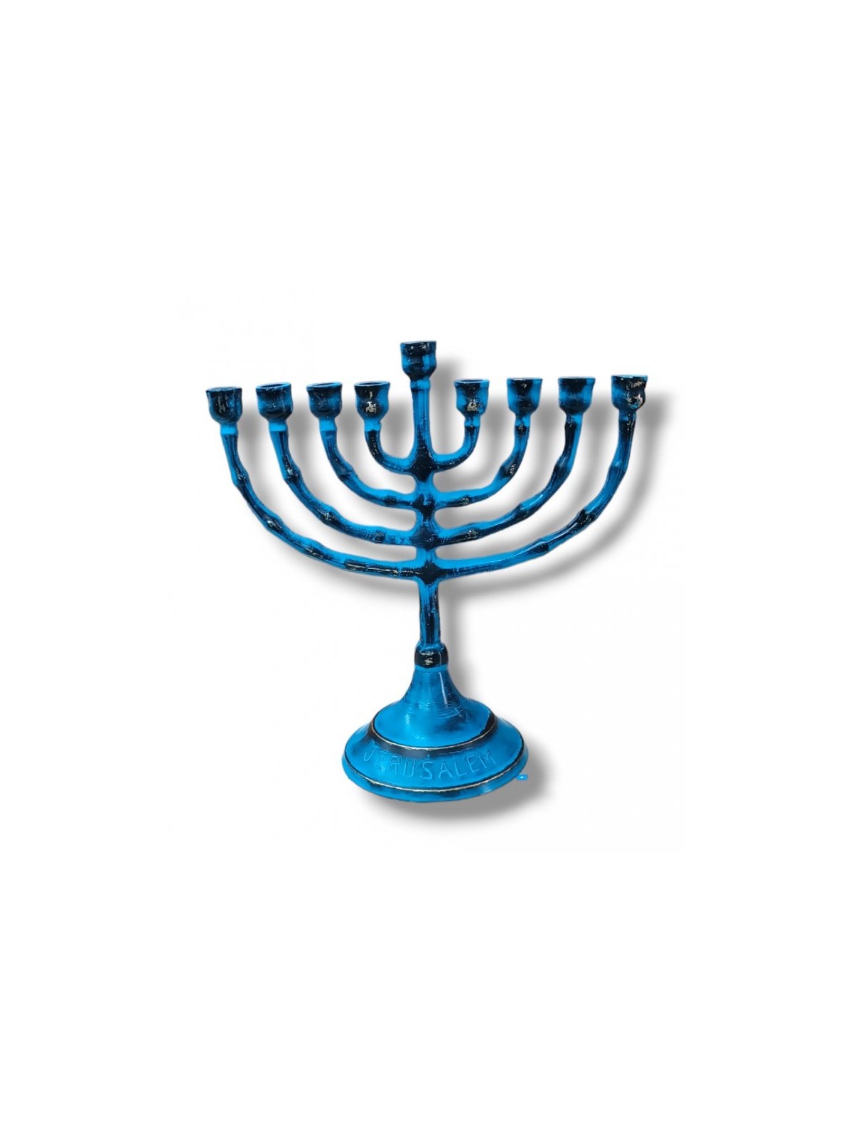 Small Blue Patina Chanukah Menorah For Candles 6... | Hanukkah Menorah
