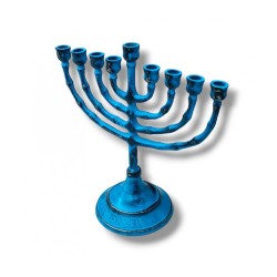 Small Blue Patina Chanukah Menorah For Candles 6... | Hanukkah Menorah