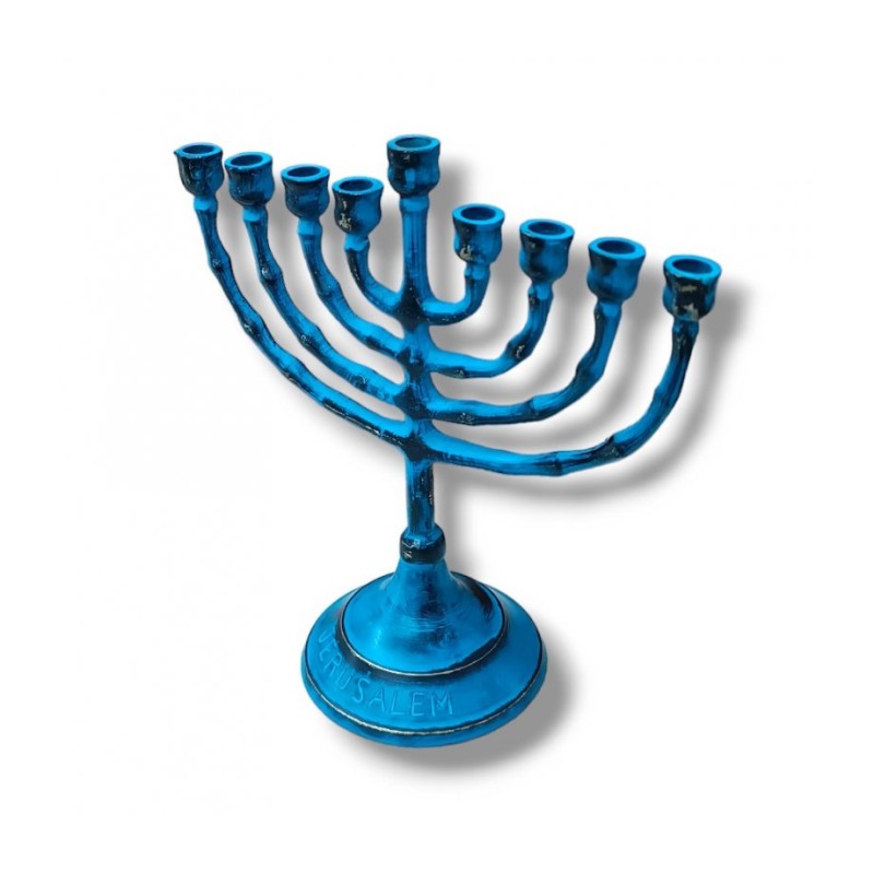 Small Blue Patina Chanukah Menorah For Candles 6... | Hanukkah Menorah