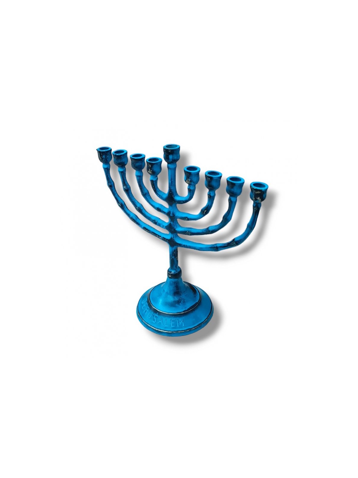 Small Blue Patina Chanukah Menorah For Candles 6... | Hanukkah Menorah