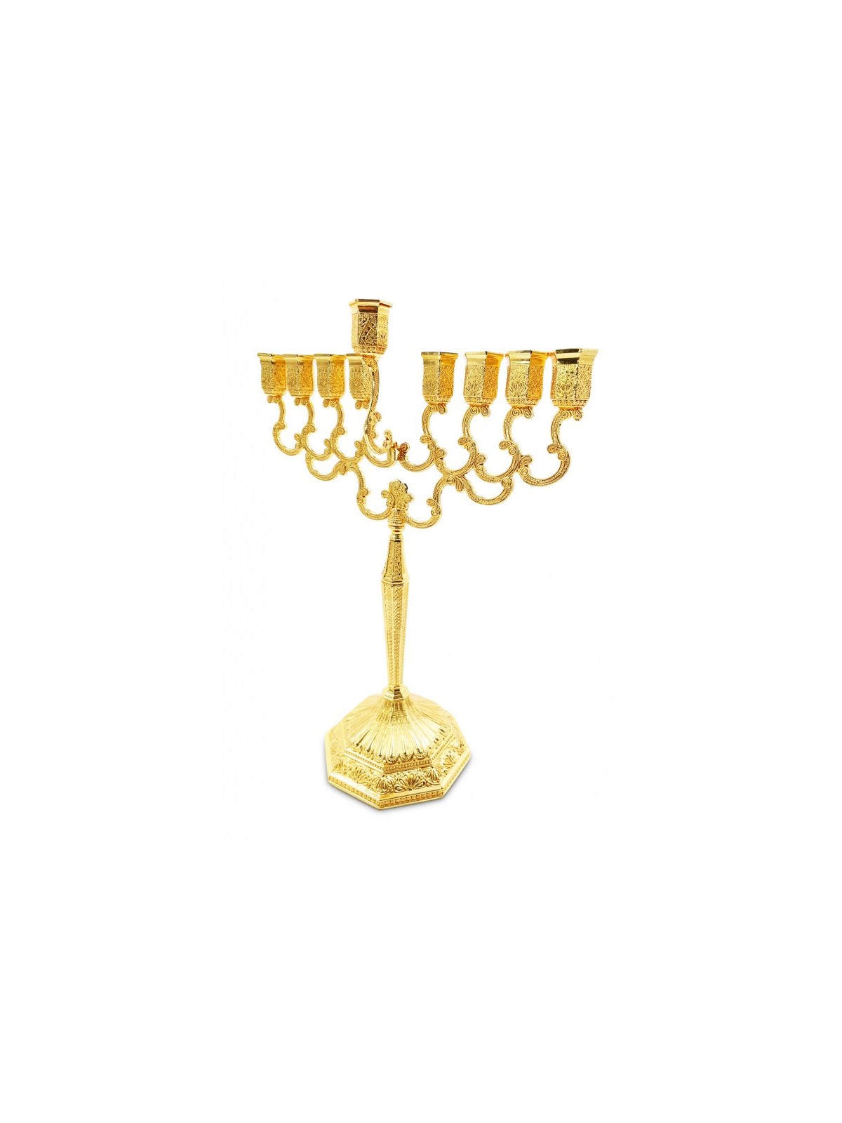 Decorative Gold Chanukah Menorah Filigree Design... | Hanukkah Menorah