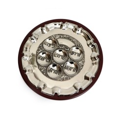 Stylish Silver Plated Seder Plate on Wood... | Jewish Gift from Israel