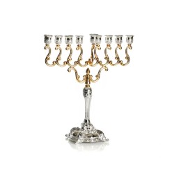 Silver and Gold Plated Chanukah Menorah Scroll D... | Hanukkah Menorah