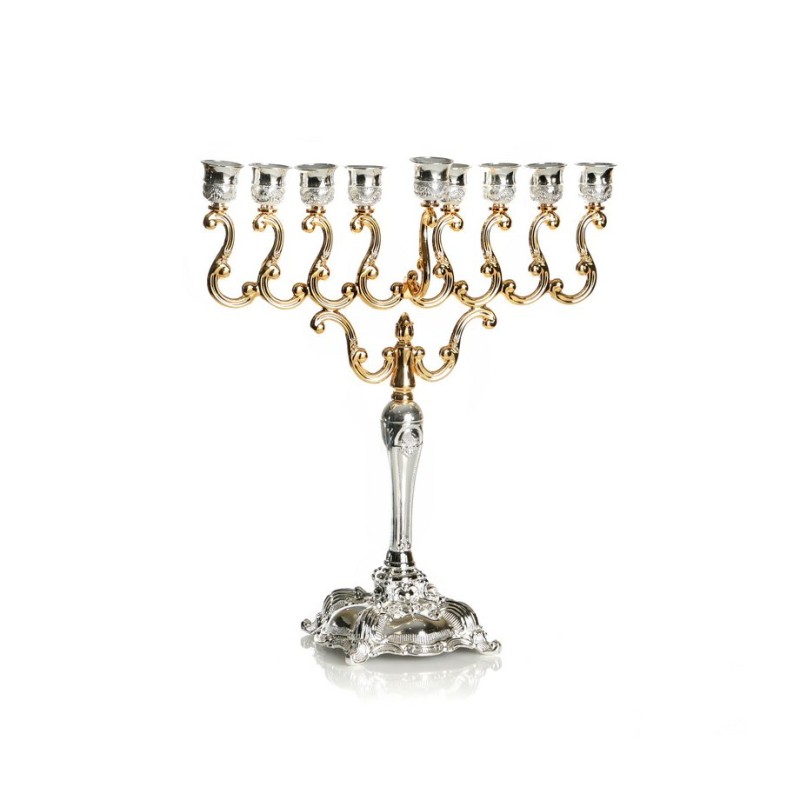 Silver and Gold Plated Chanukah Menorah Scroll D... | Hanukkah Menorah
