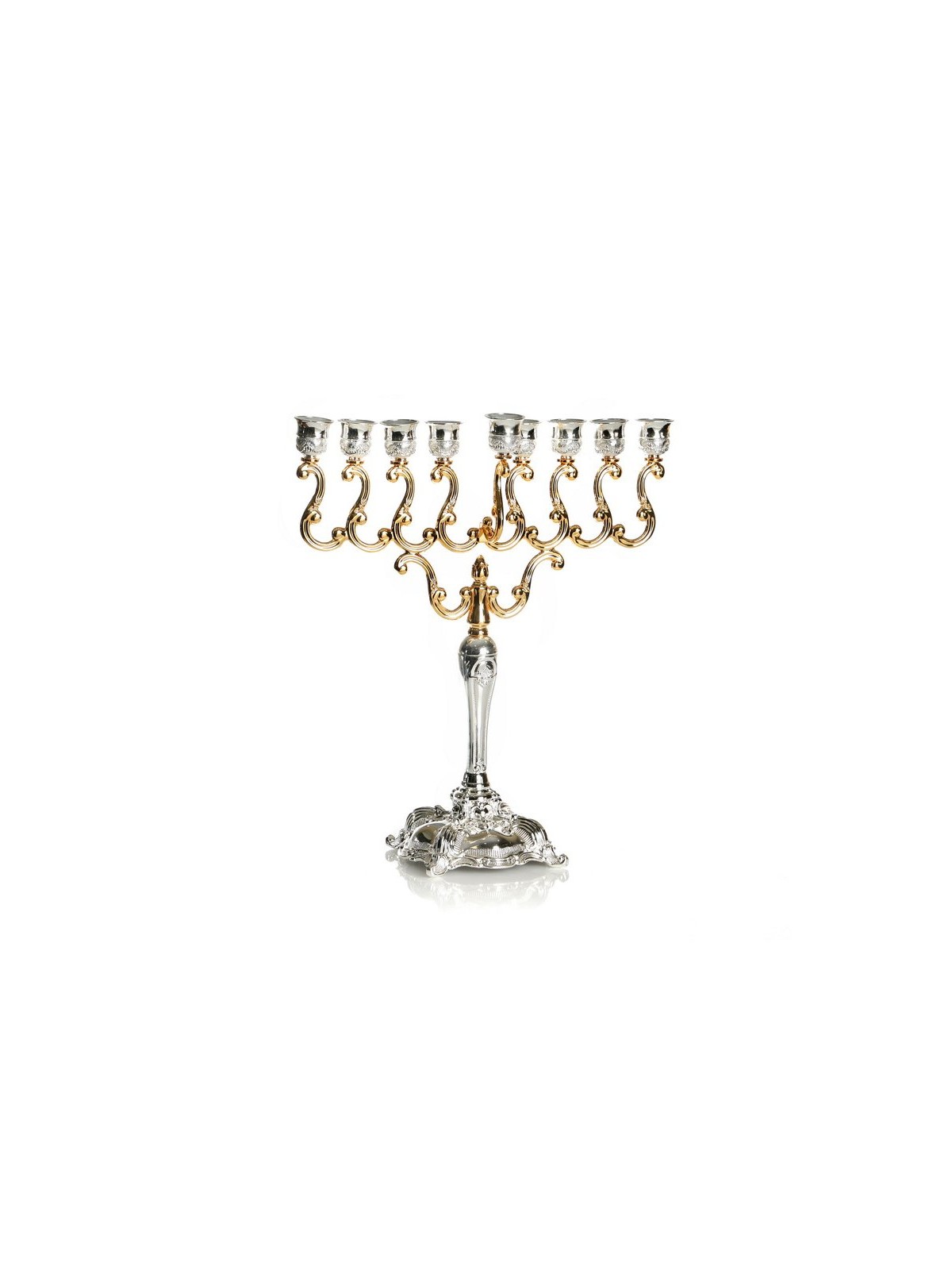 Silver and Gold Plated Chanukah Menorah Scroll D... | Hanukkah Menorah