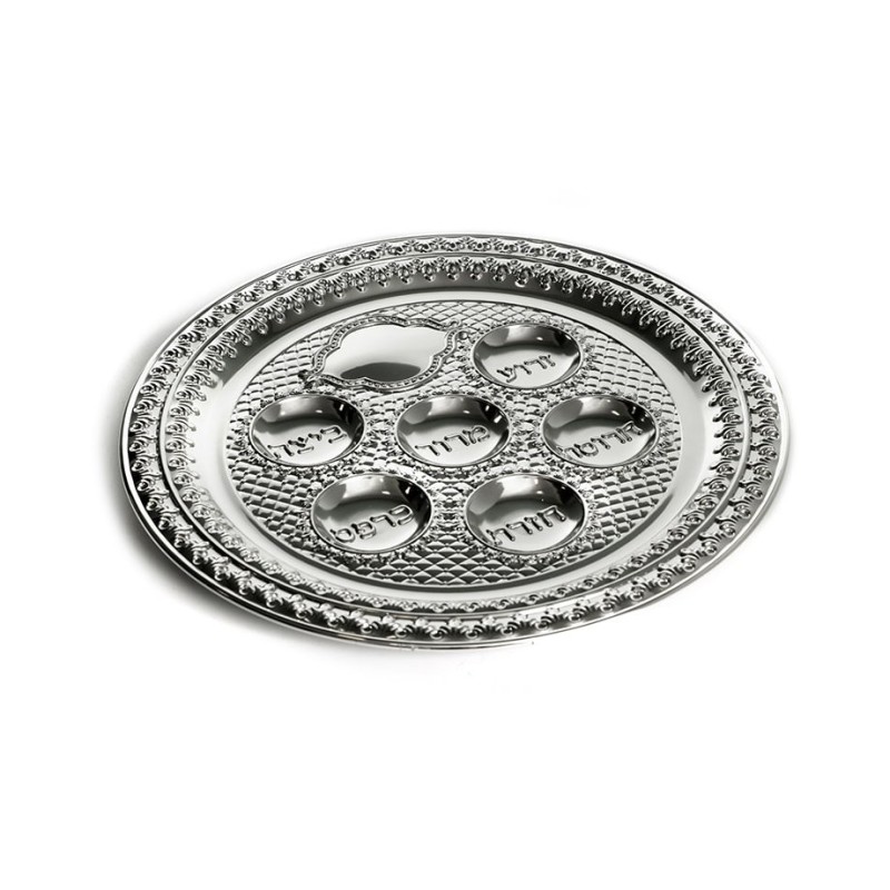 Silver Plated Passover Seder Plate Diamond Design wi... | Seder Plates