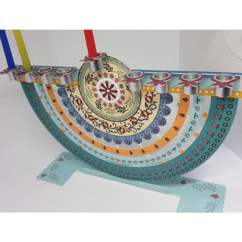 Dorit Judaica Arc Chanukah Menorah Colorful Pome... | Hanukkah Menorah