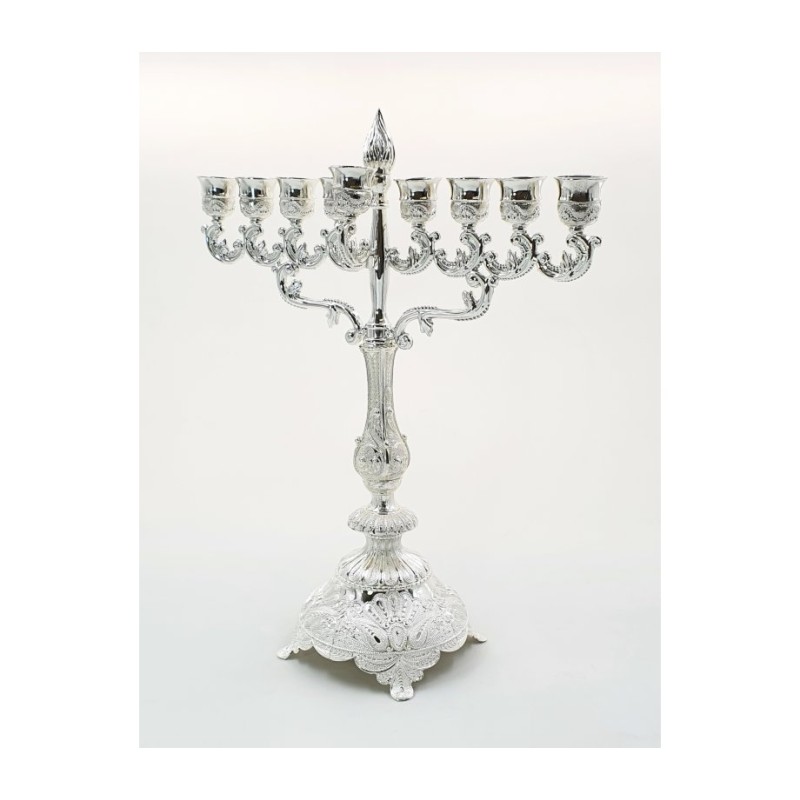 Large Silver Plated Chanukah Menorah Filigree De... | Hanukkah Menorah