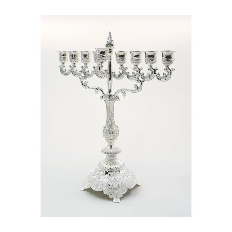 Large Silver Plated Chanukah Menorah Filigree De... | Hanukkah Menorah