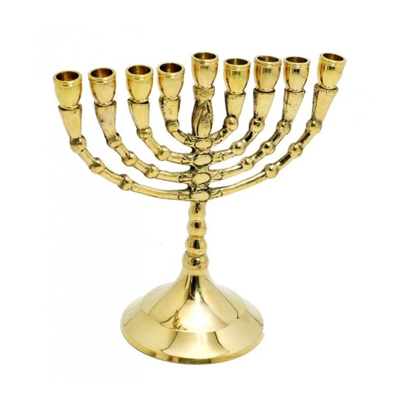 Small Classic Gold Chanukah Menorah Decorative B... | Hanukkah Menorah