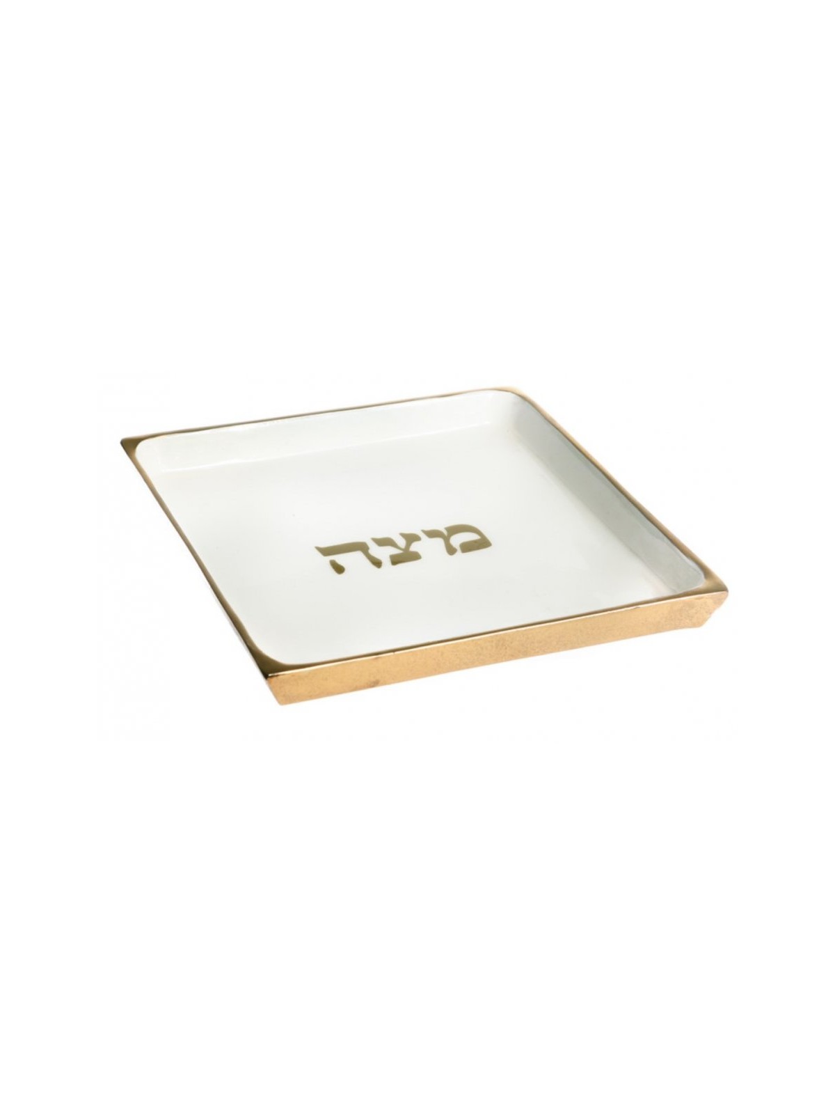 Gold and White Metal Matzah Tray for Pessach | Jewish Gift from Israel