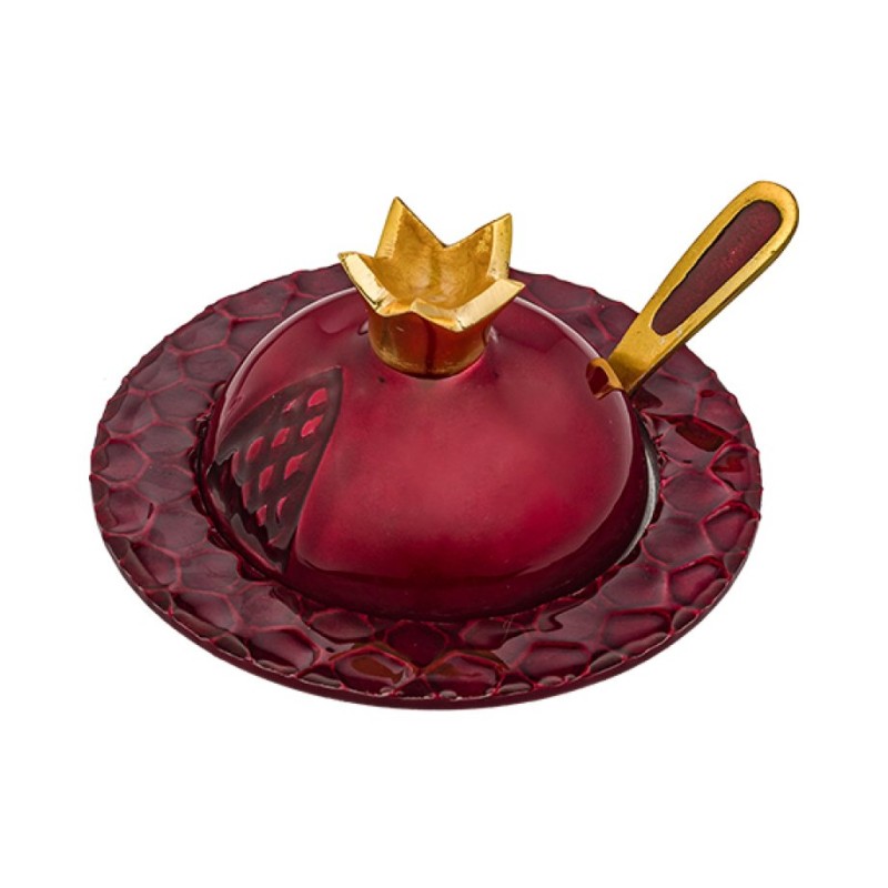 Colorful Pomegranate Shaped Honey Dish wi... | Jewish Gift from Israel