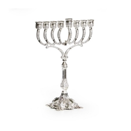 Chanukah Menorah Silver Plated with Engraved Bra... | Hanukkah Menorah