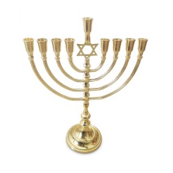 Gleaming Gold Chanukah Menorah with Star of Davi... | Hanukkah Menorah