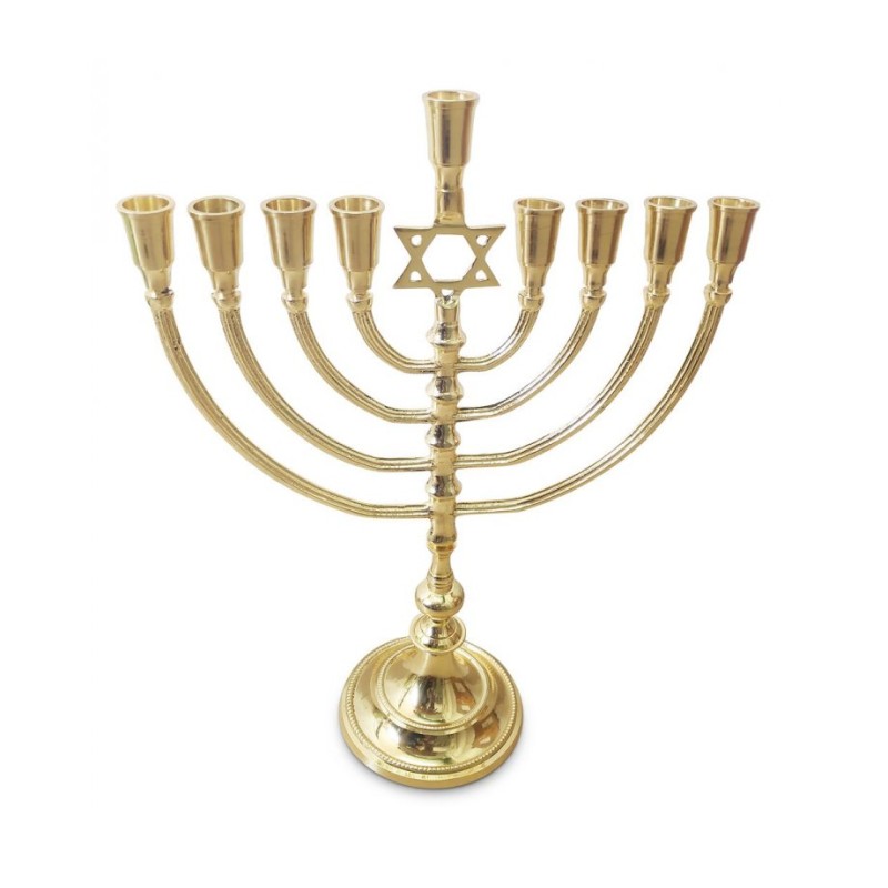 Gleaming Gold Chanukah Menorah with Star of Davi... | Hanukkah Menorah