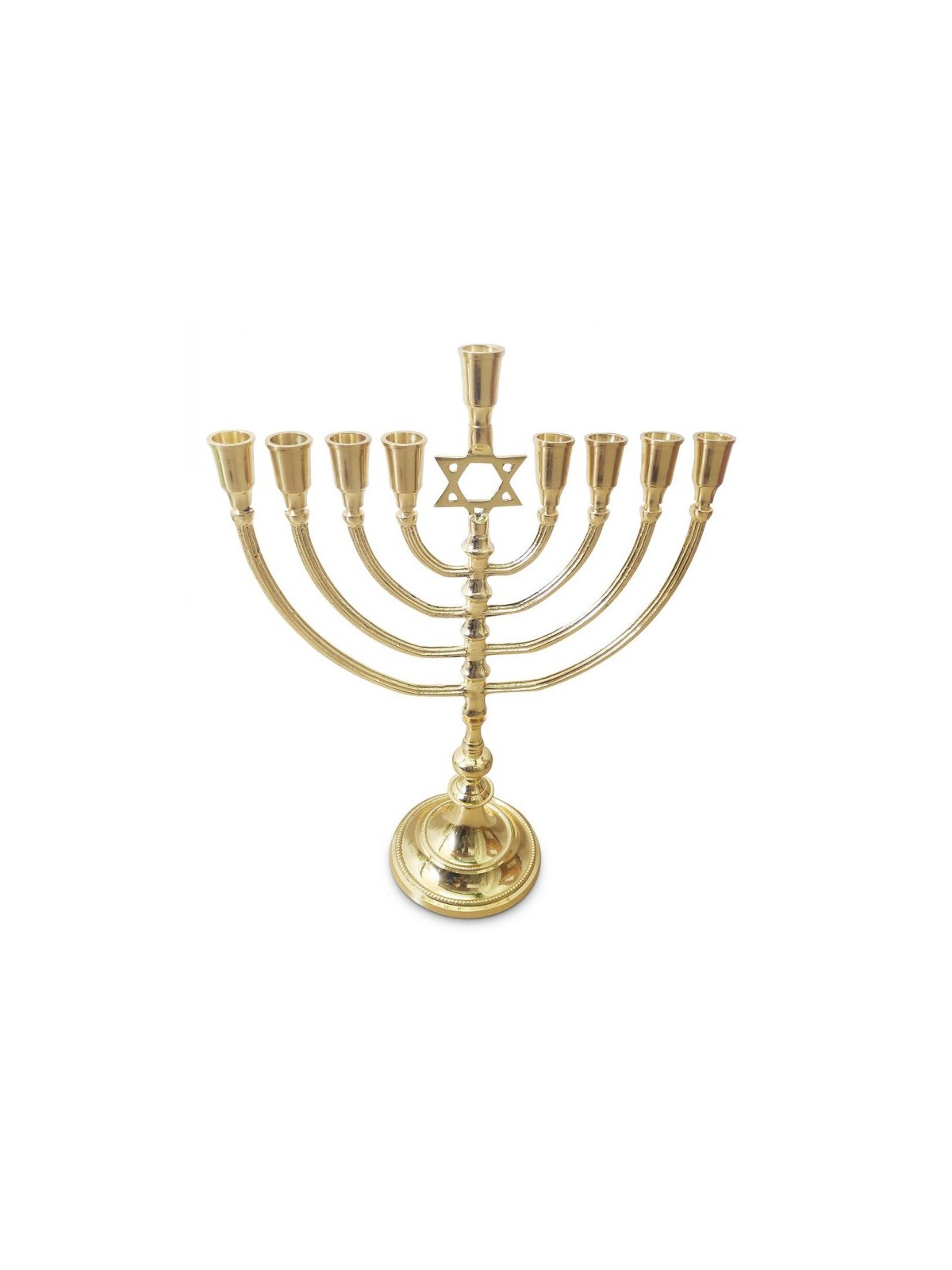 Gleaming Gold Chanukah Menorah with Star of Davi... | Hanukkah Menorah