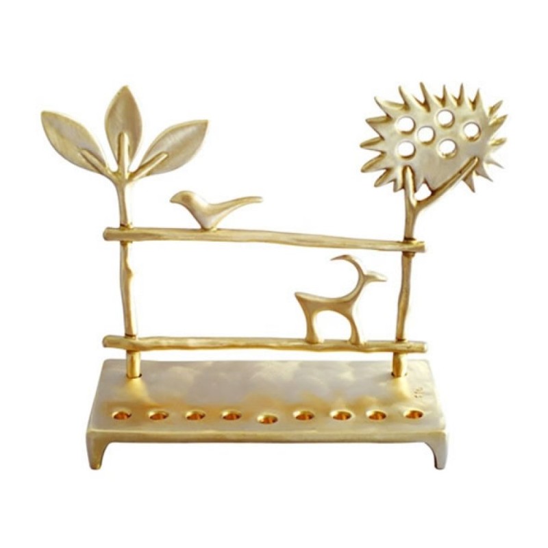 Shraga Landesman Cast Brass Hanukkah Menorah Tre... | Hanukkah Menorah