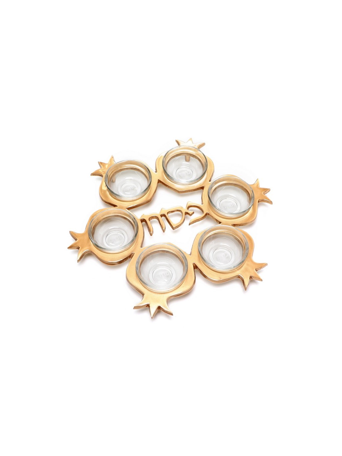 Pomegranate Shaped Seder Plate with Six Glass Bowls ... | Seder Plates