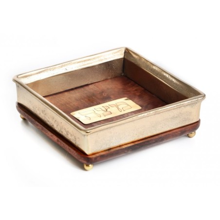 Wood Matzah Tray for Pesach Passover Gold... | Jewish Gift from Israel