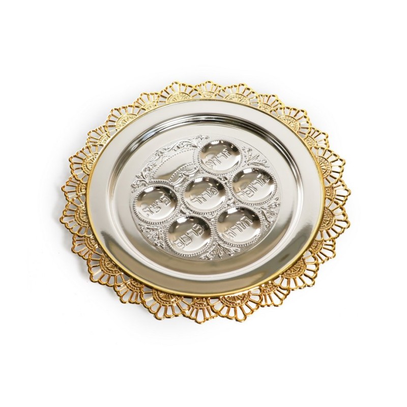 Two Tone Gold and Silver Plated Passover Seder Plate... | Seder Plates