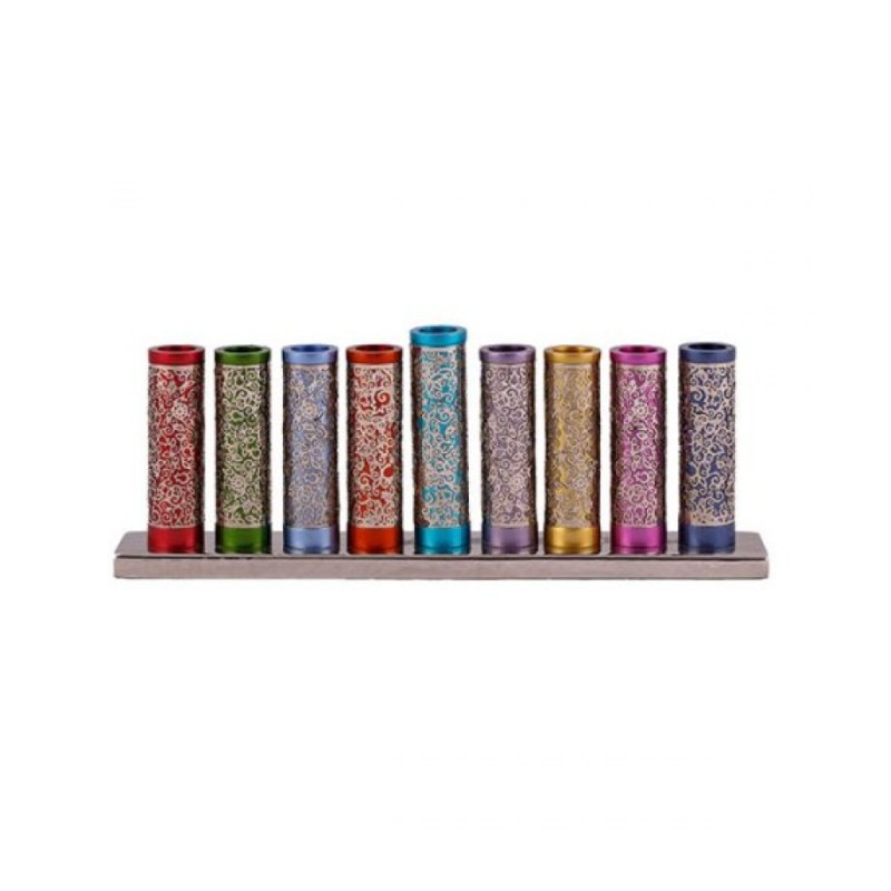 Yair Emanuel Hanukkah Menorah Cylinders with Pom... | Hanukkah Menorah