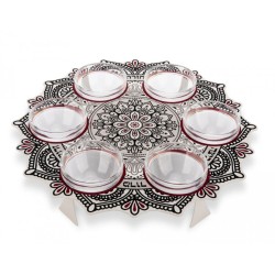 Dorit Judaica Seder Plate Mandala Design Maroon Blac... | Seder Plates