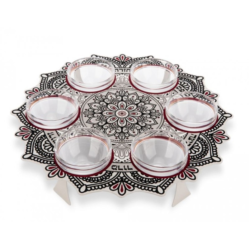 Dorit Judaica Seder Plate Mandala Design Maroon Blac... | Seder Plates