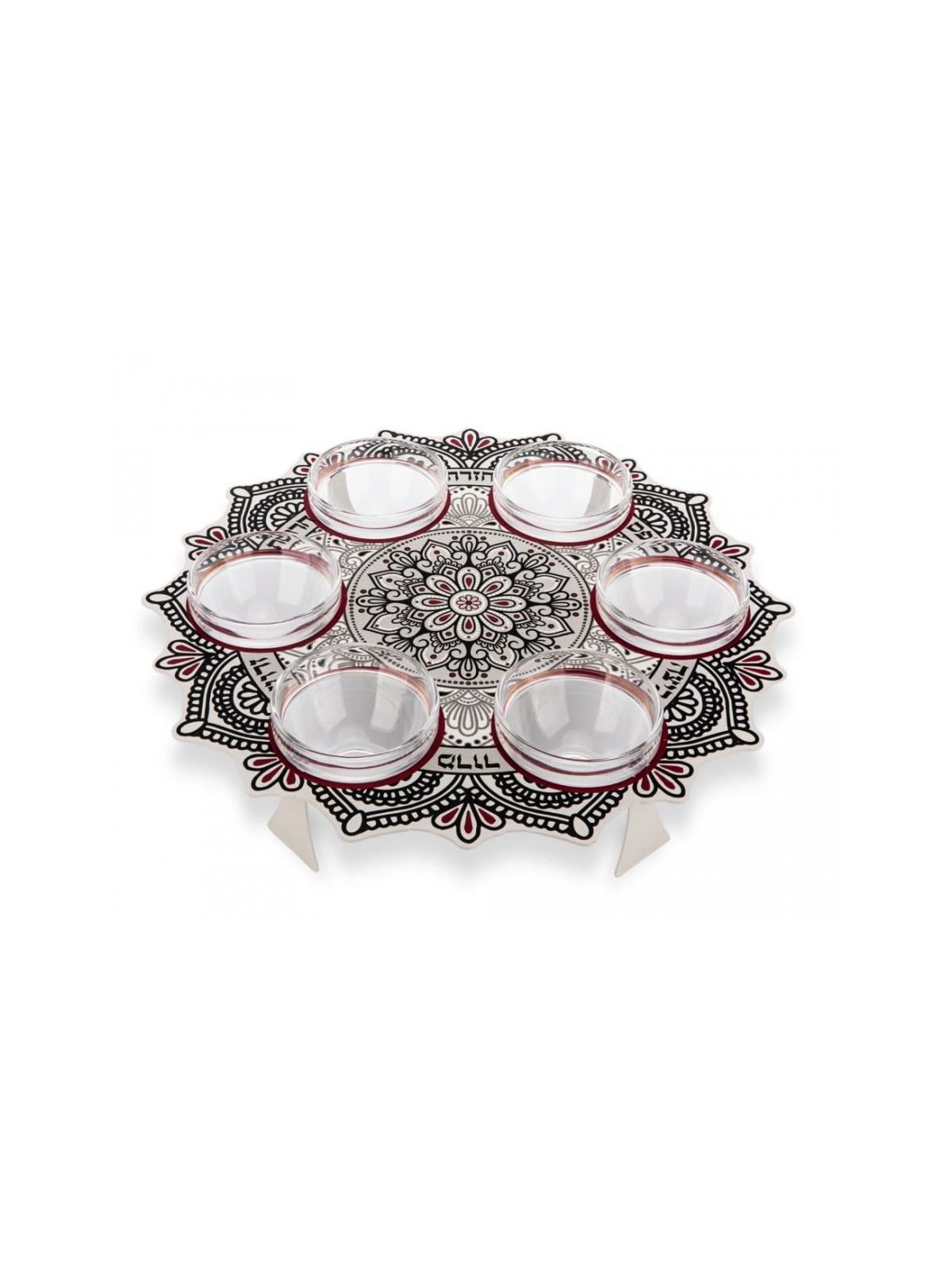 Dorit Judaica Seder Plate Mandala Design Maroon Blac... | Seder Plates