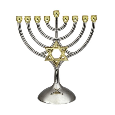 Silver and Gold Chanukah Menorah Curved Branches... | Hanukkah Menorah