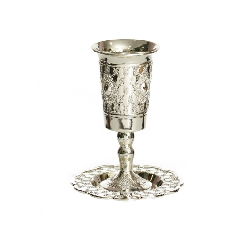 Silver Plated Kiddush Cup on Stem with Sa... | Jewish Gift from Israel